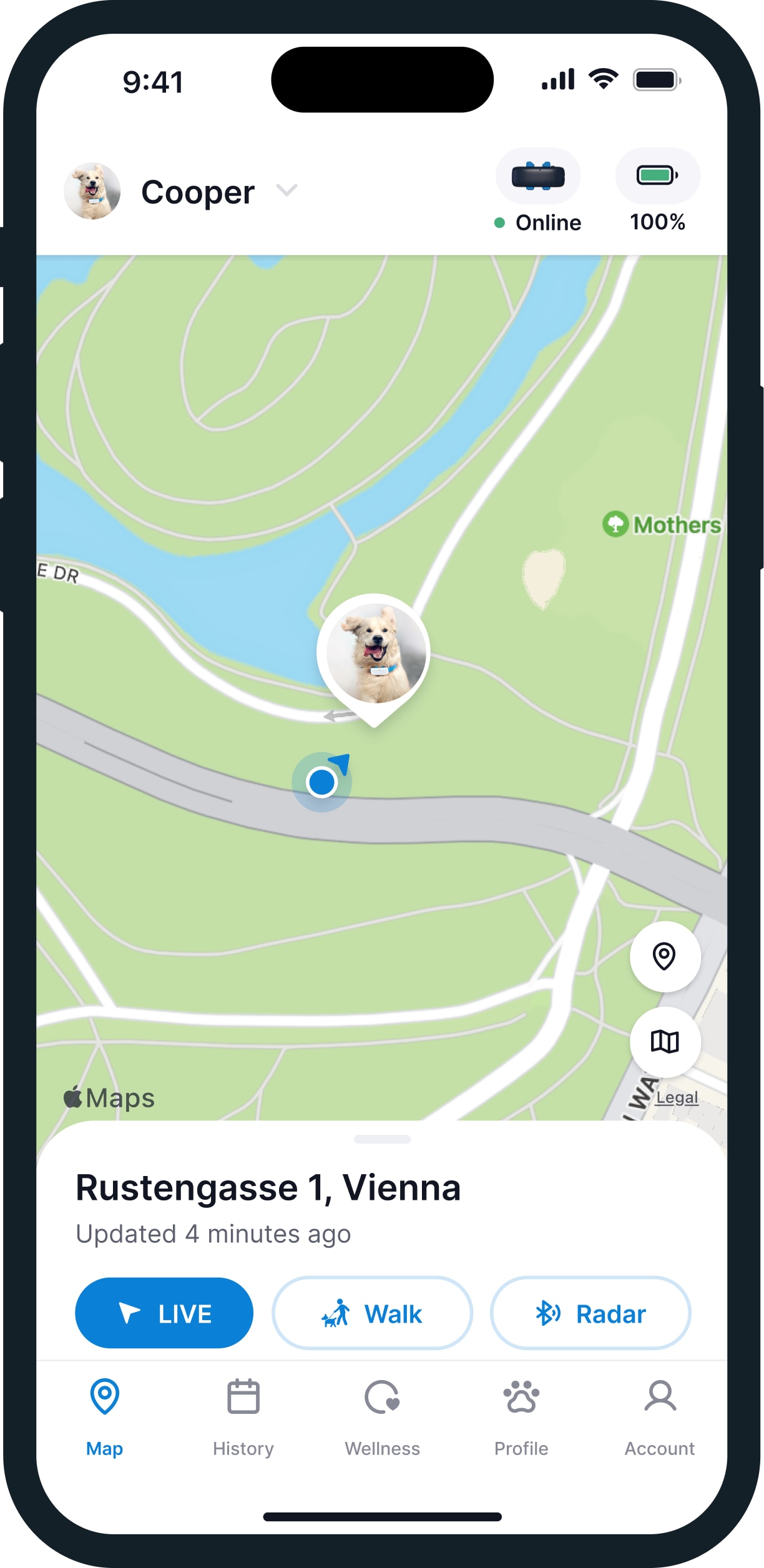 Ecrã do telemóvel com a funcionalidade de localização por GPS
