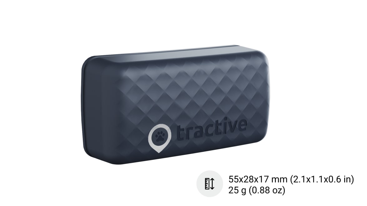 Close-up view of new Tractive GPS CAT 4