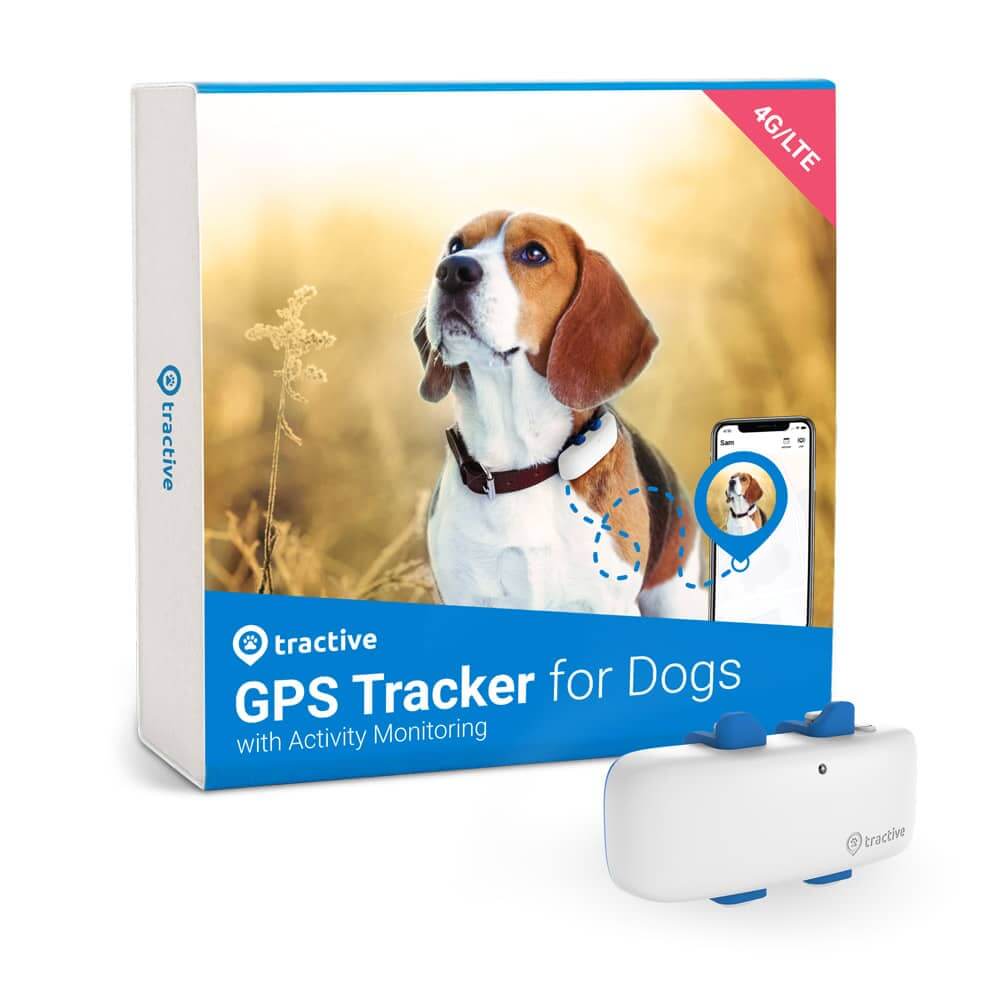 Verpackung des Tractive GPS DOG 4 - GPS Tracker für Hunde in Weiß im Vordergrund