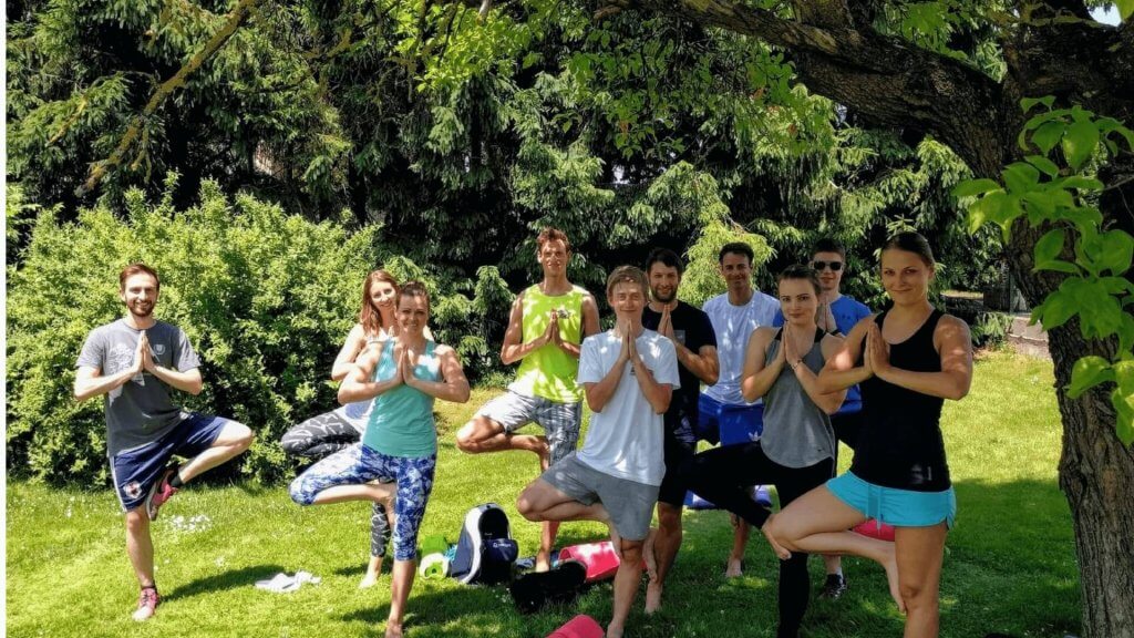 New Tractive employees enjoying their first yoga class together.