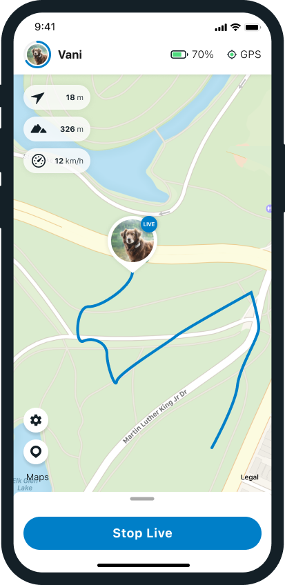 Tractive GPS screenshot del LIVE Tracking