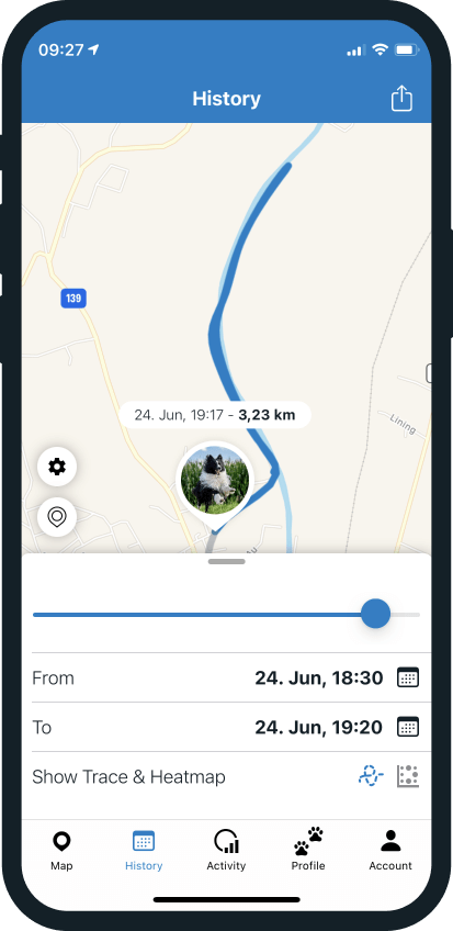 tractive gps app screenshot - location history feature