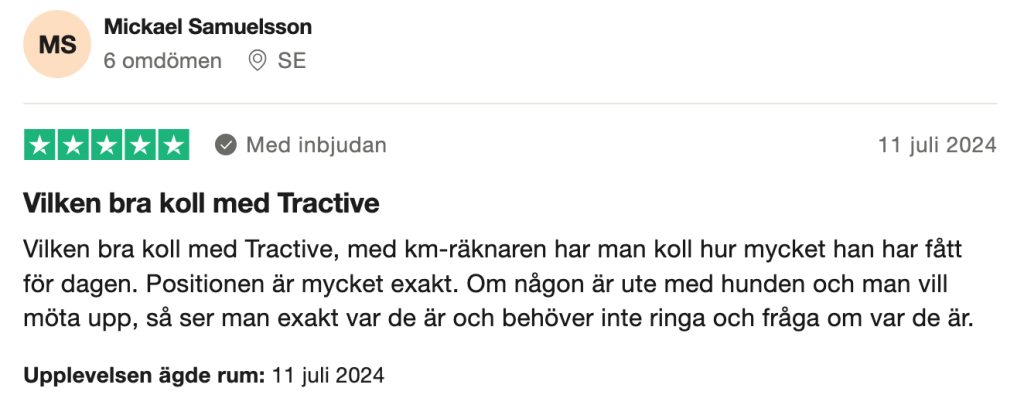 Trustpilot-omdöme om Tractive