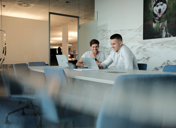 Two Tractive employees going over a project