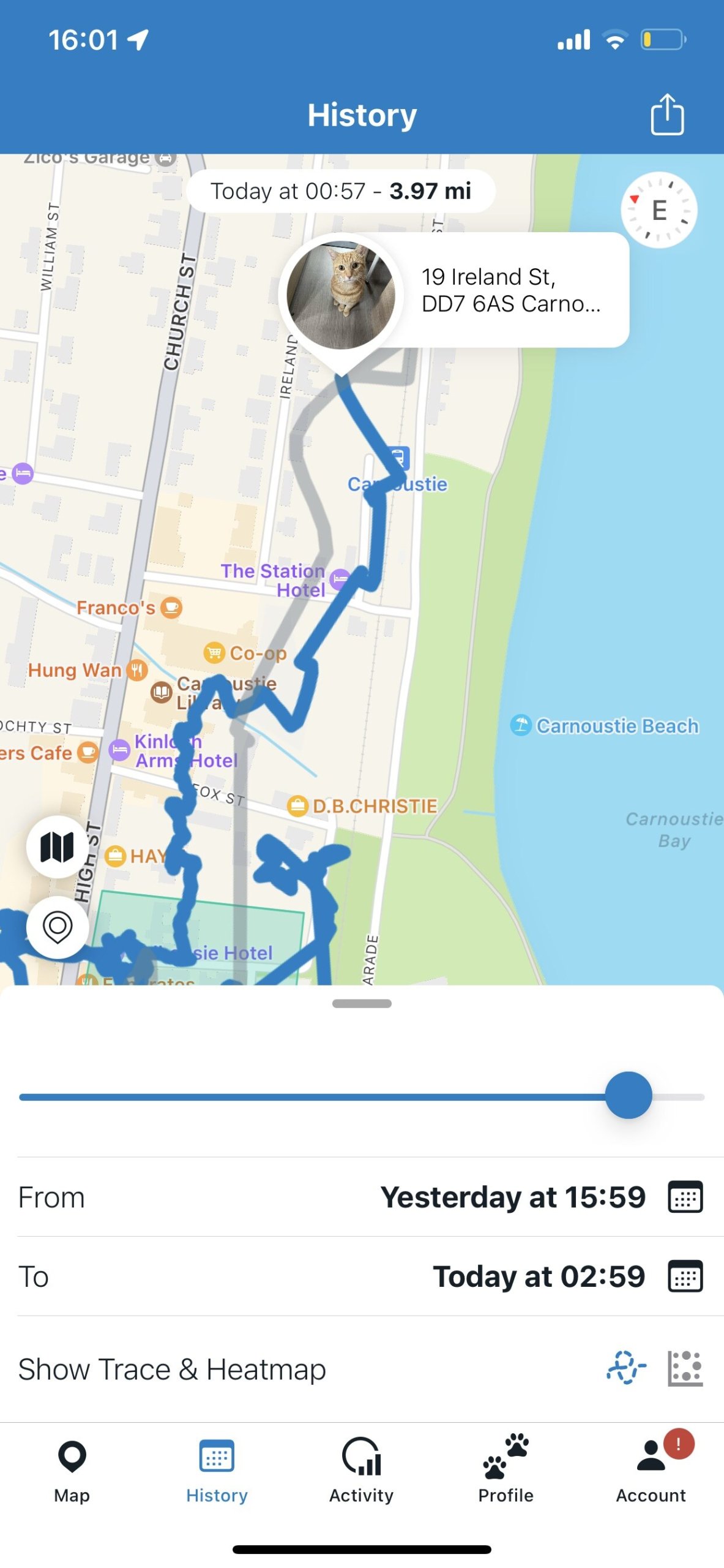 Tractive CAT Mini Location History