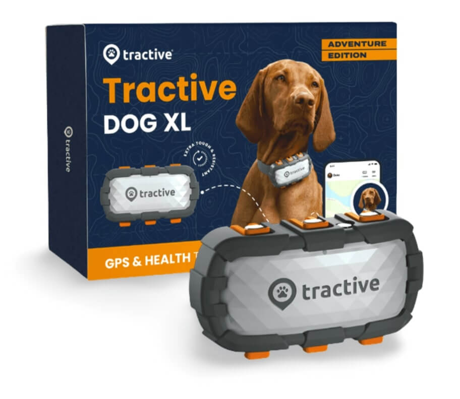 Verpackung und Tracker des Tractive DOG XL - Adventure Edition