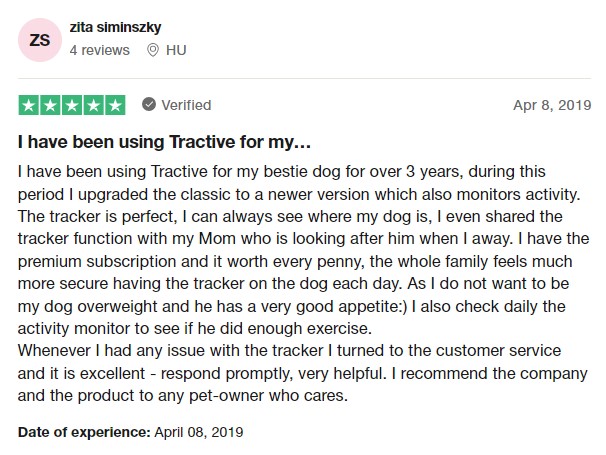 Tractive Trustpilot review