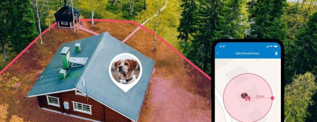Illustrasjon av hvordan et virtuelt gjerde kan plasseres rundt huset og på tomten din