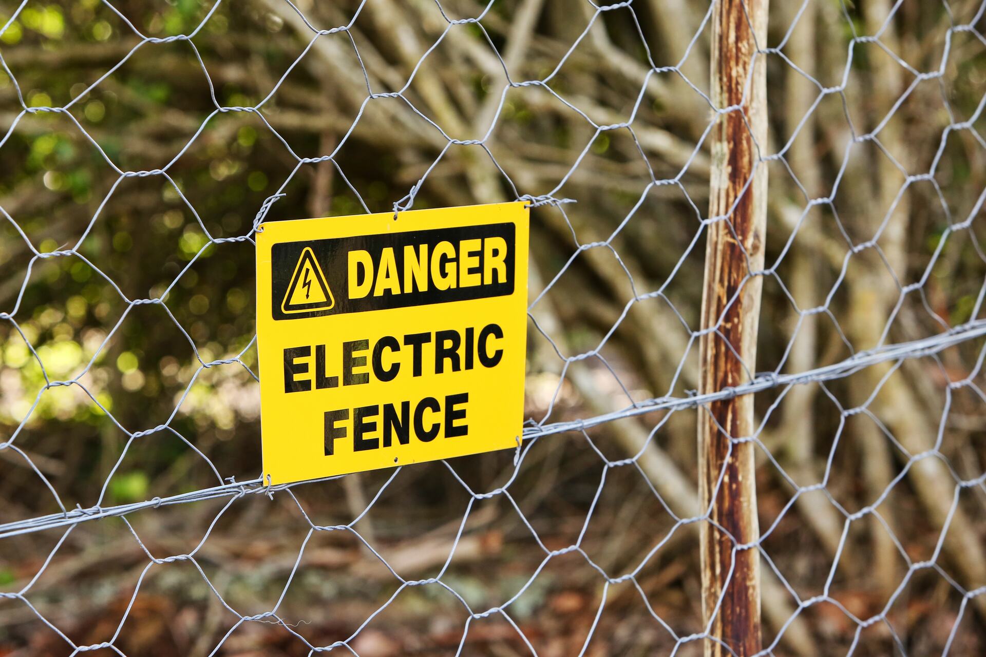 A danger sign hanging on an electric fence