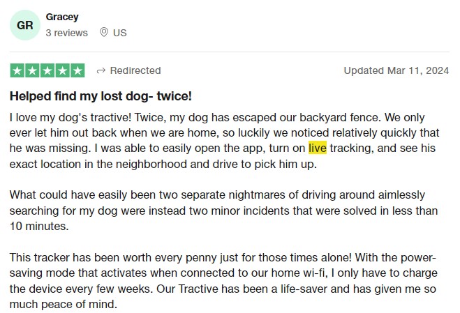 Tractive Trustpilot review