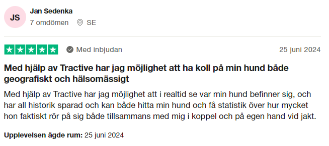 Trustpilot-omdöme om Tractive