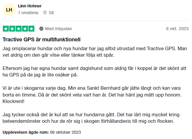 Trustpilot-omdöme om Tractive