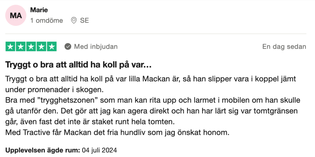 Trustpilot-omdöme om Tractive