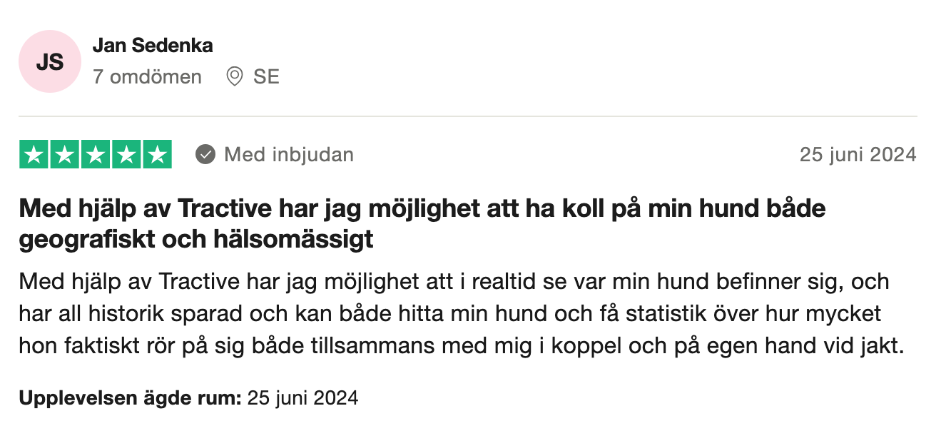 Trustpilot-omdöme om Tractive