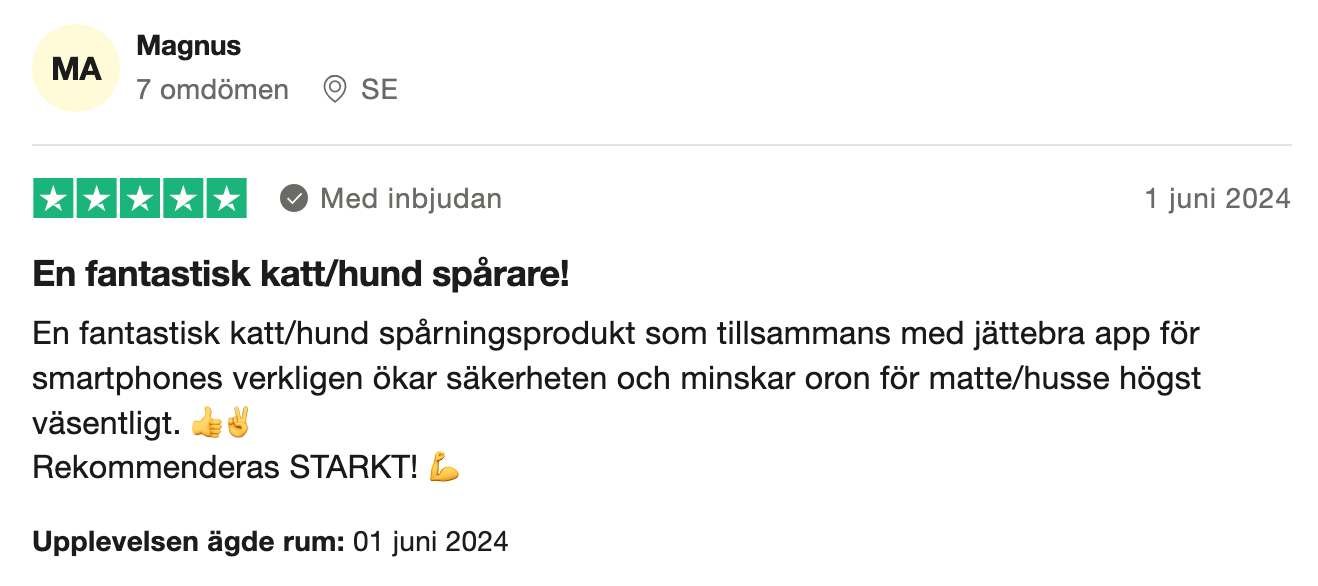 Trustpilot-omdöme om Tractive