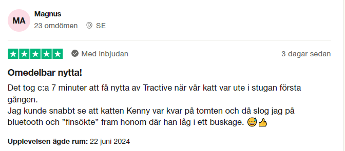 Trustpilot-omdöme om Tractive