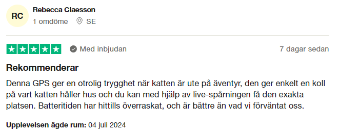 Trustpilot-omdöme om Tractive