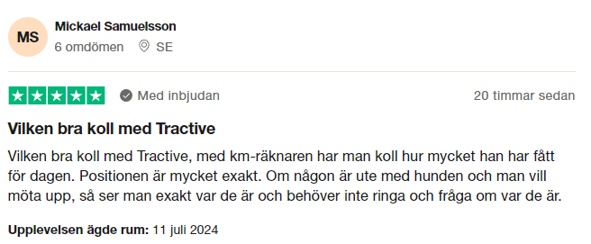 Trustpilot-omdöme om Tractive