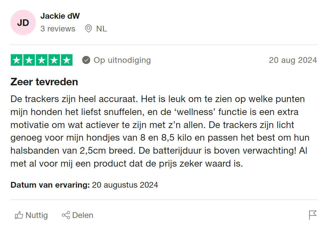 Recensie van Tractive op Trustpilot