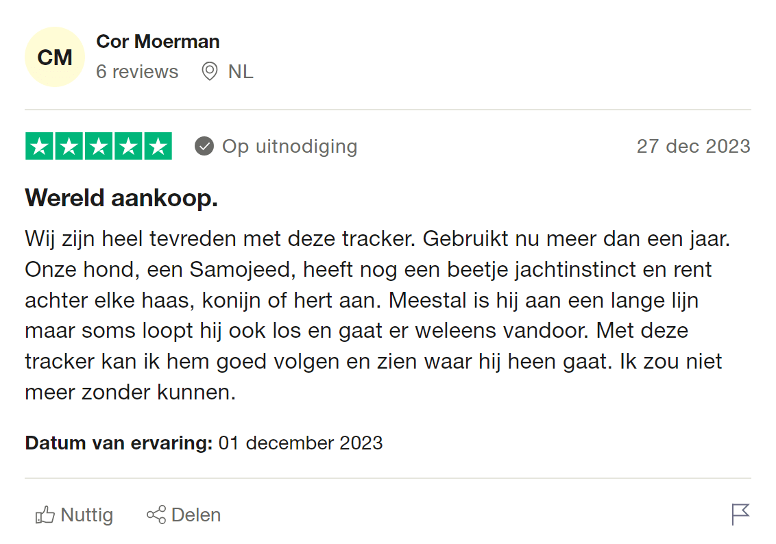 Recensie op Trustpilot over Tractive