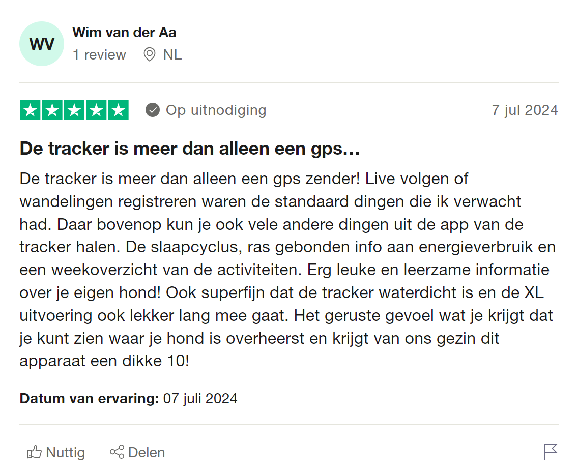 Recensie op Trustpilot over Tractive