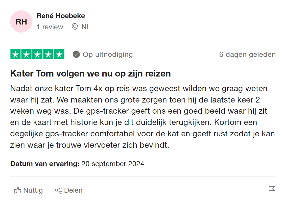 Recensie op Trustpilot van Tractive