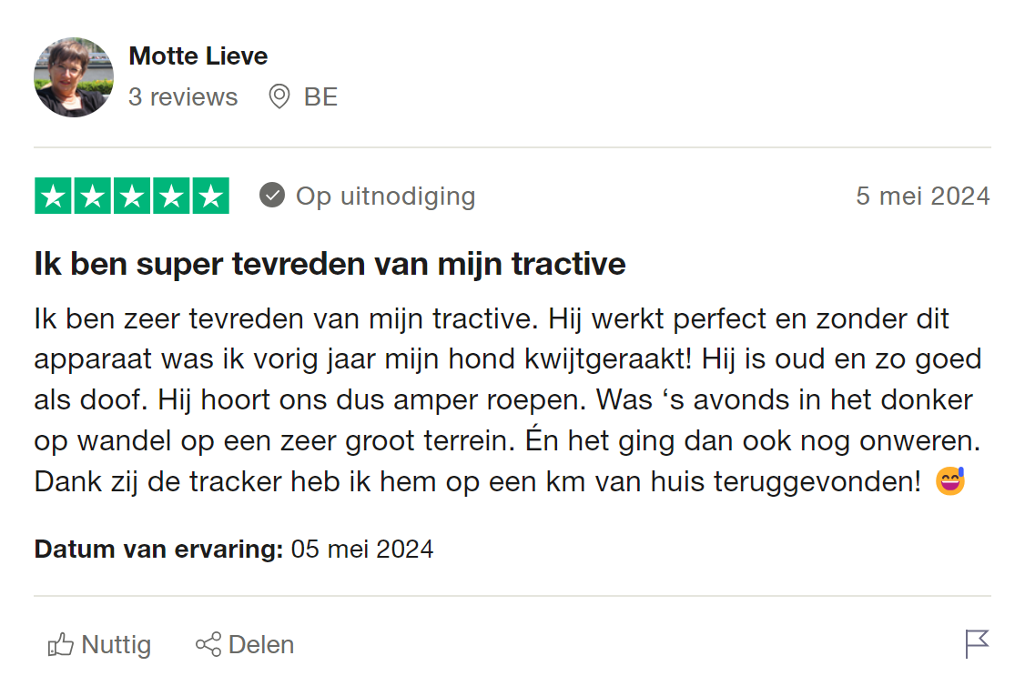 Recensie op Trustpilot van Tractive