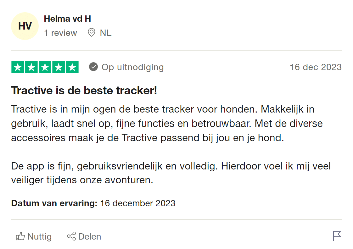 Recensie van Tractive op Trustpilot