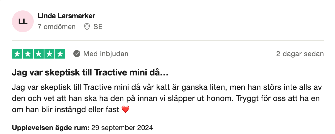 Trustpilot-omdöme om Tractive