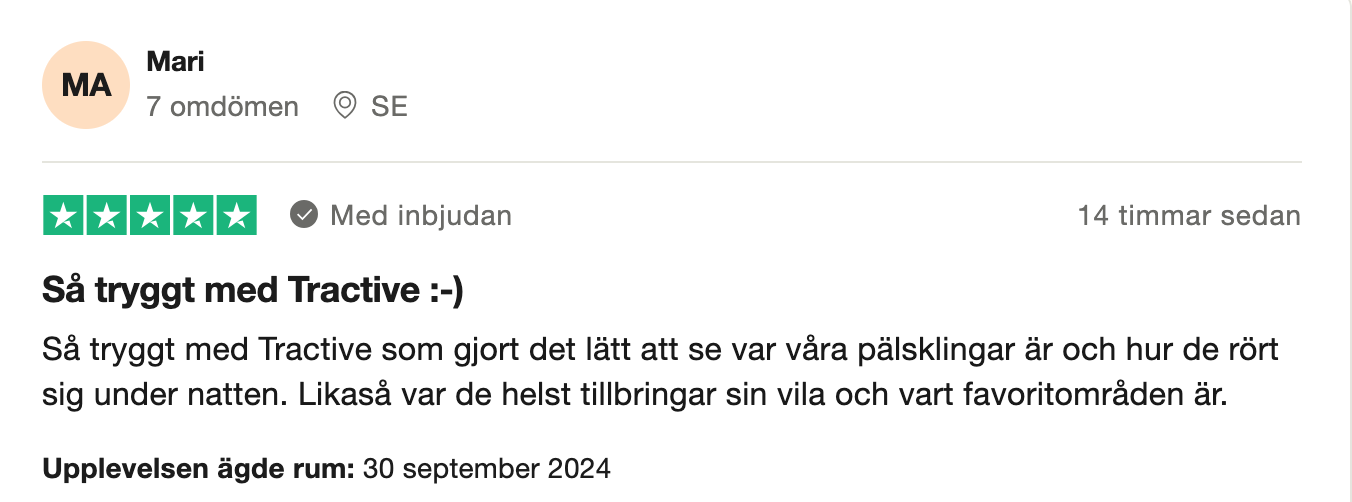 Trustpilot-omdöme om Tractive