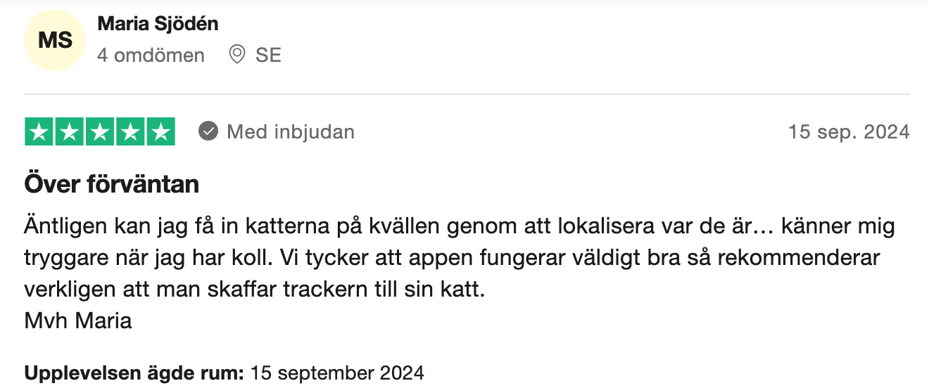 Trustpilot-omdöme om Tractive