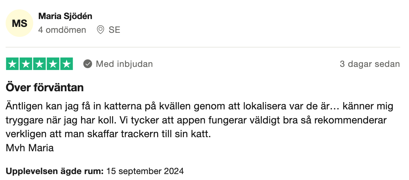 Trustpilot-omdöme om Tractive