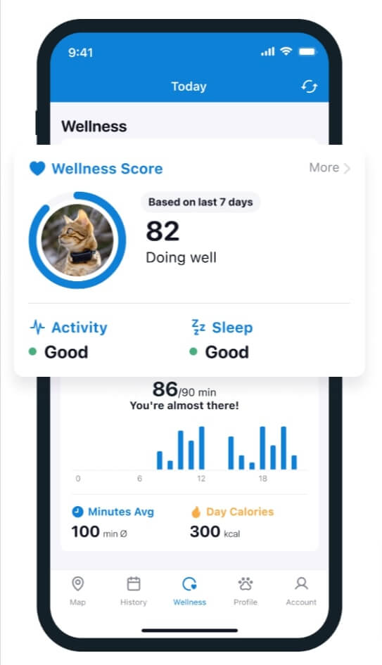 Tractive GPS App screen - Cat Wellness Monitoring