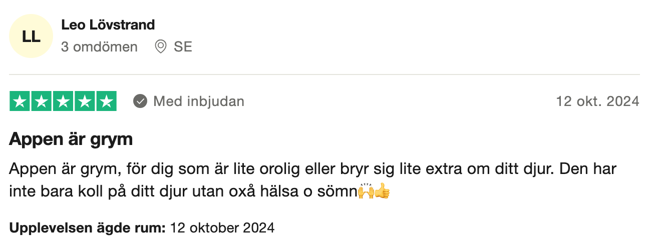 Trustpilot-omdöme om Tractive