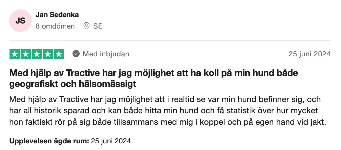 Trustpilot-omdöme om Tractive