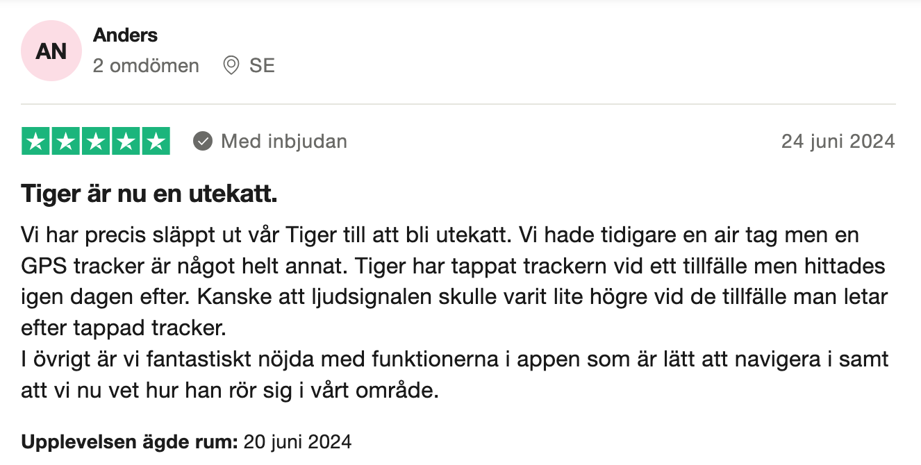 Trustpilot-omdöme om Tractive