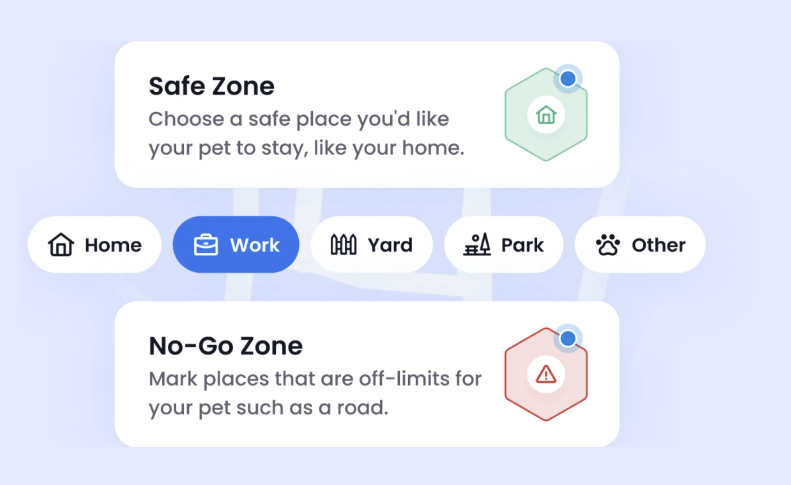 Safe zones and no-go zones on the Tractive mobile app