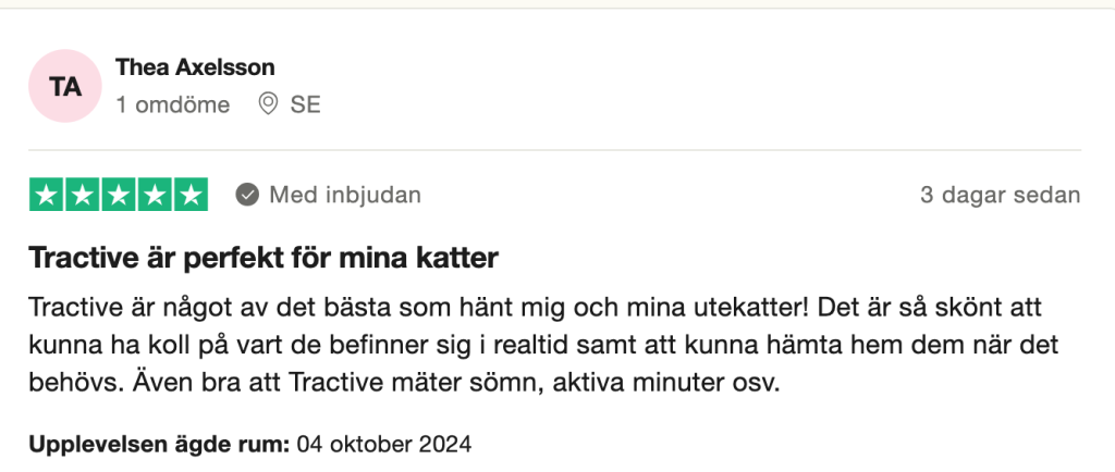 Trustpilot-omdöme om Tractive