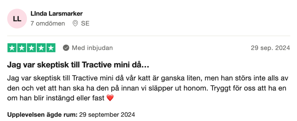 Trustpilot-omdöme om Tractive