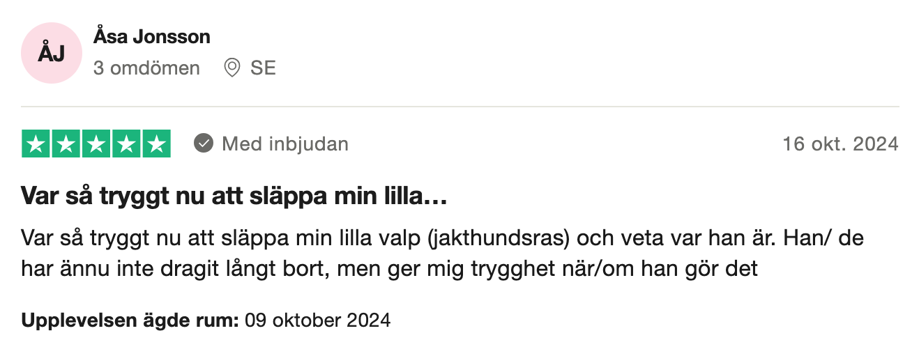 Trustpilot-omdöme om Tractive