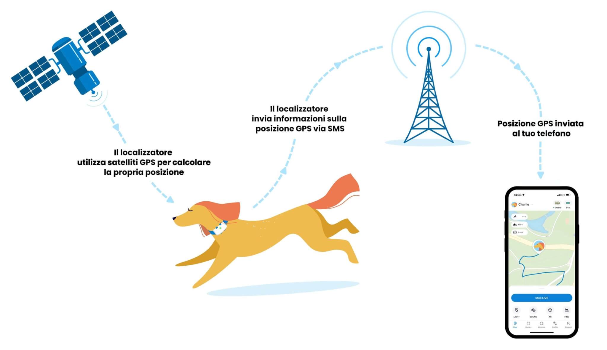 infografica del funzionamento di un localizzatore GPS