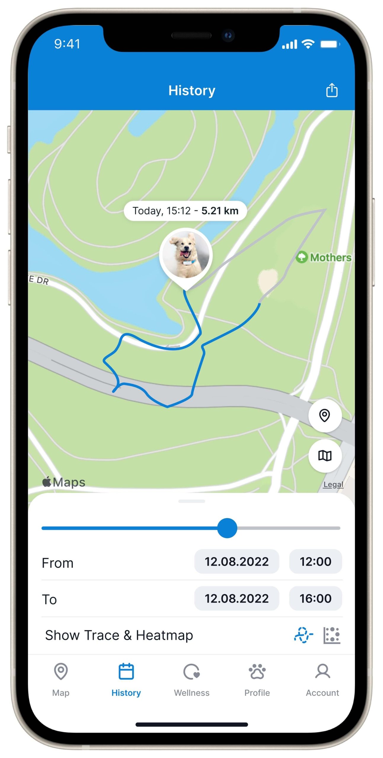 Positionsverlauf in der Tractive App