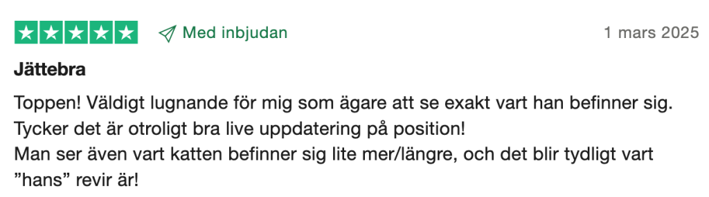 Trustpilot-omdöme om Tractive från användare