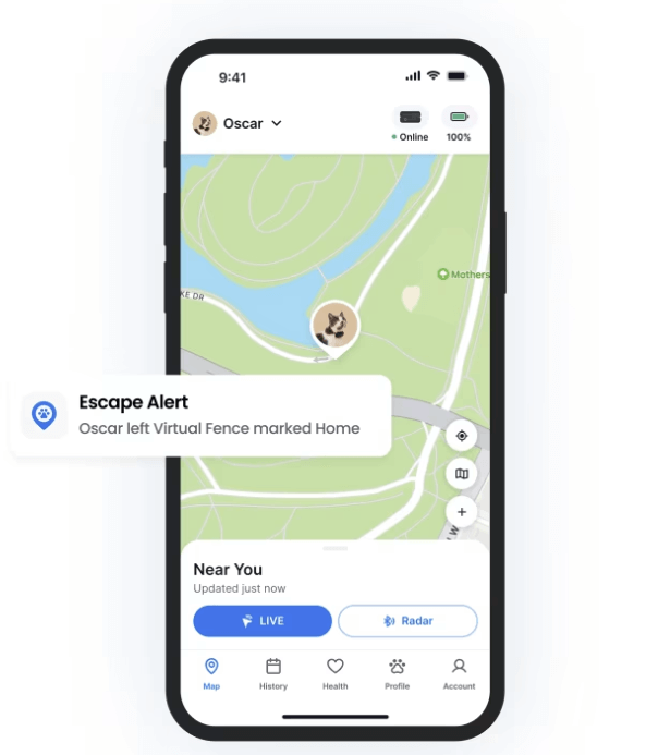 Escape alerts via the Tractive GPS mobile app
