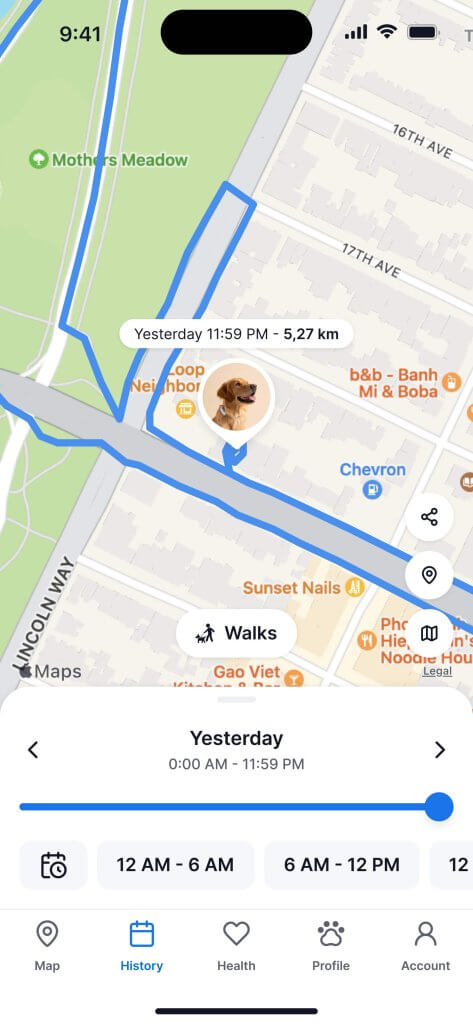 Tractive history app screen