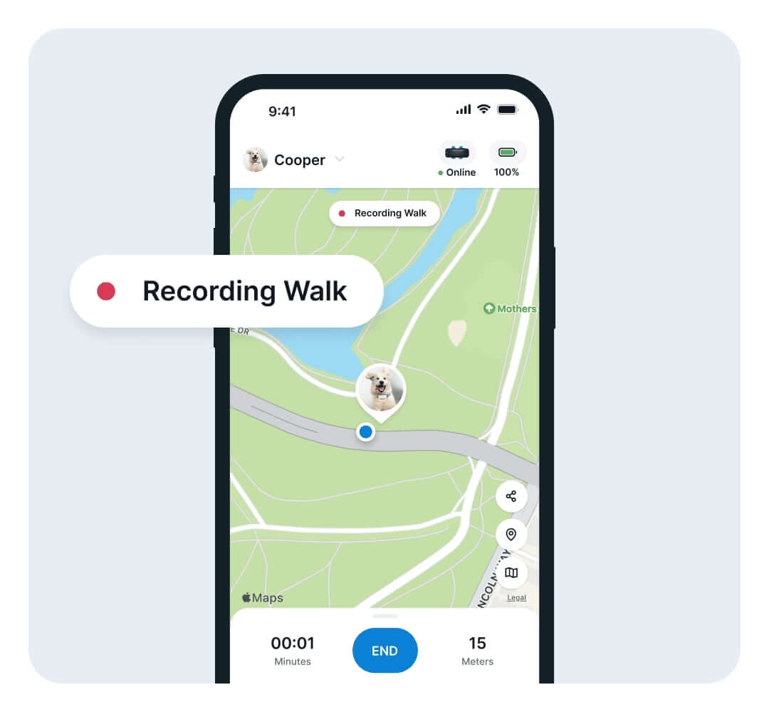 Tractive dog walk app screenshot - recording walk