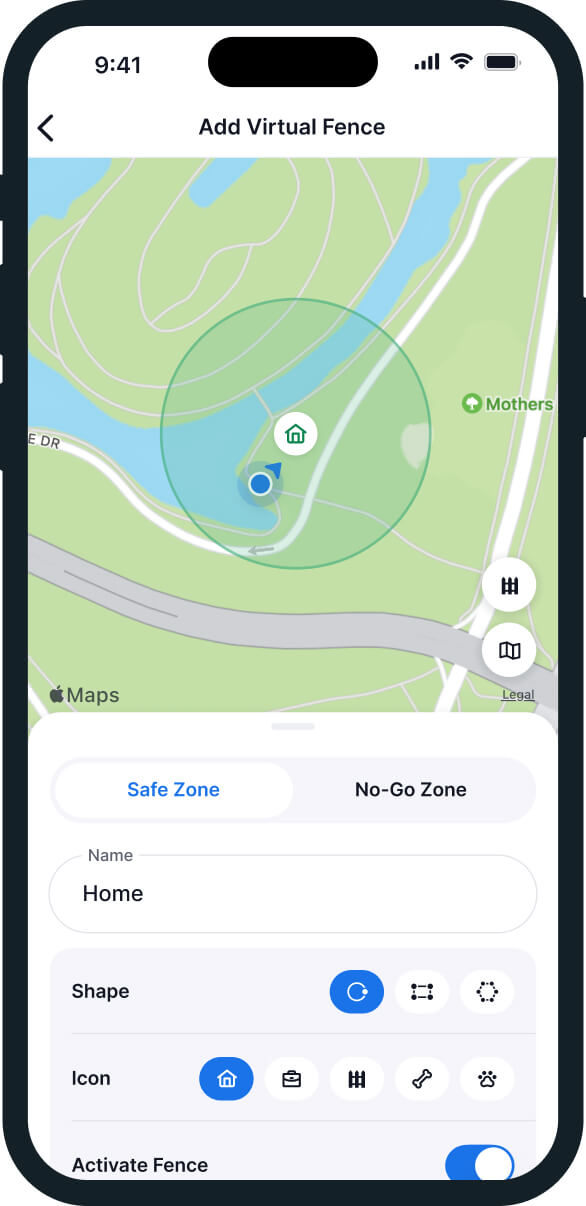 Screenshot of the tractive gps app virtual fence feature 
